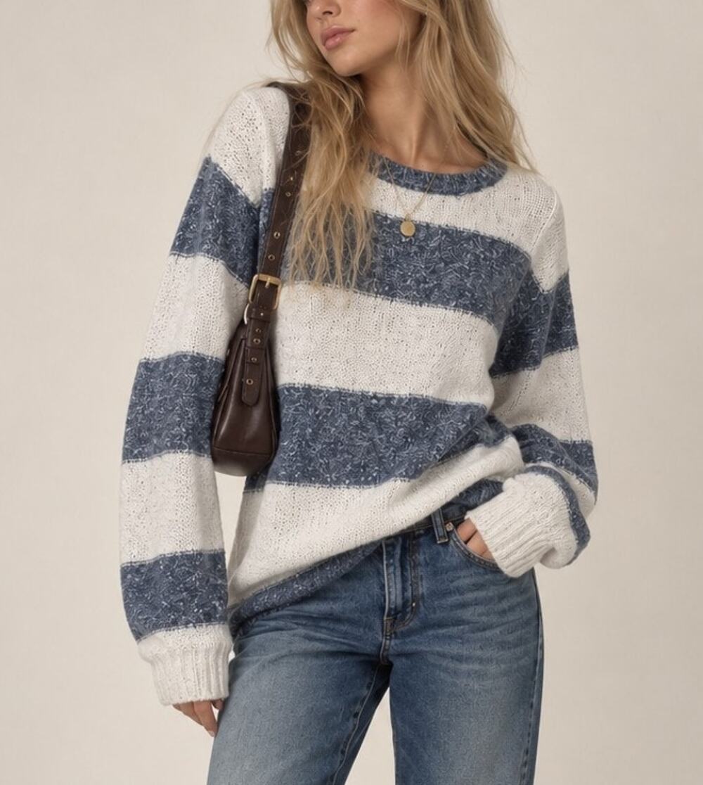 Y2K Abercrombie & Fitch Striped Sweater Womens S Blue White Preppy 2000s Bella